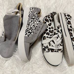 New Women’s fashionshoes, size 8, leopard print, gray, suede, and canvas print